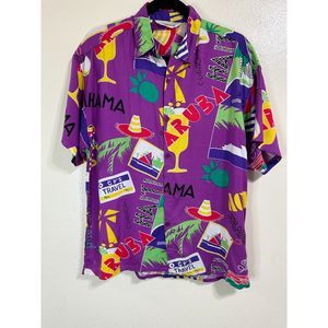 Indygo Men's Vintage Colorful Vacation Travel Short Sleeve Button Up Top, Size S